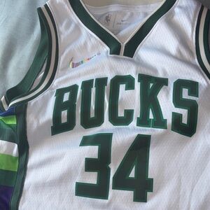 Nike Bucks White and Green Jersey